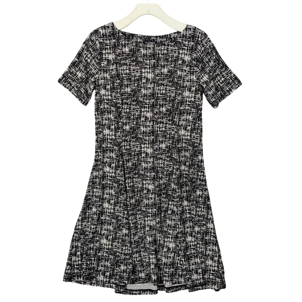 Roz & Ali Womens Medium Dress Black White Short Sleeve Geometric Stretchy Midi